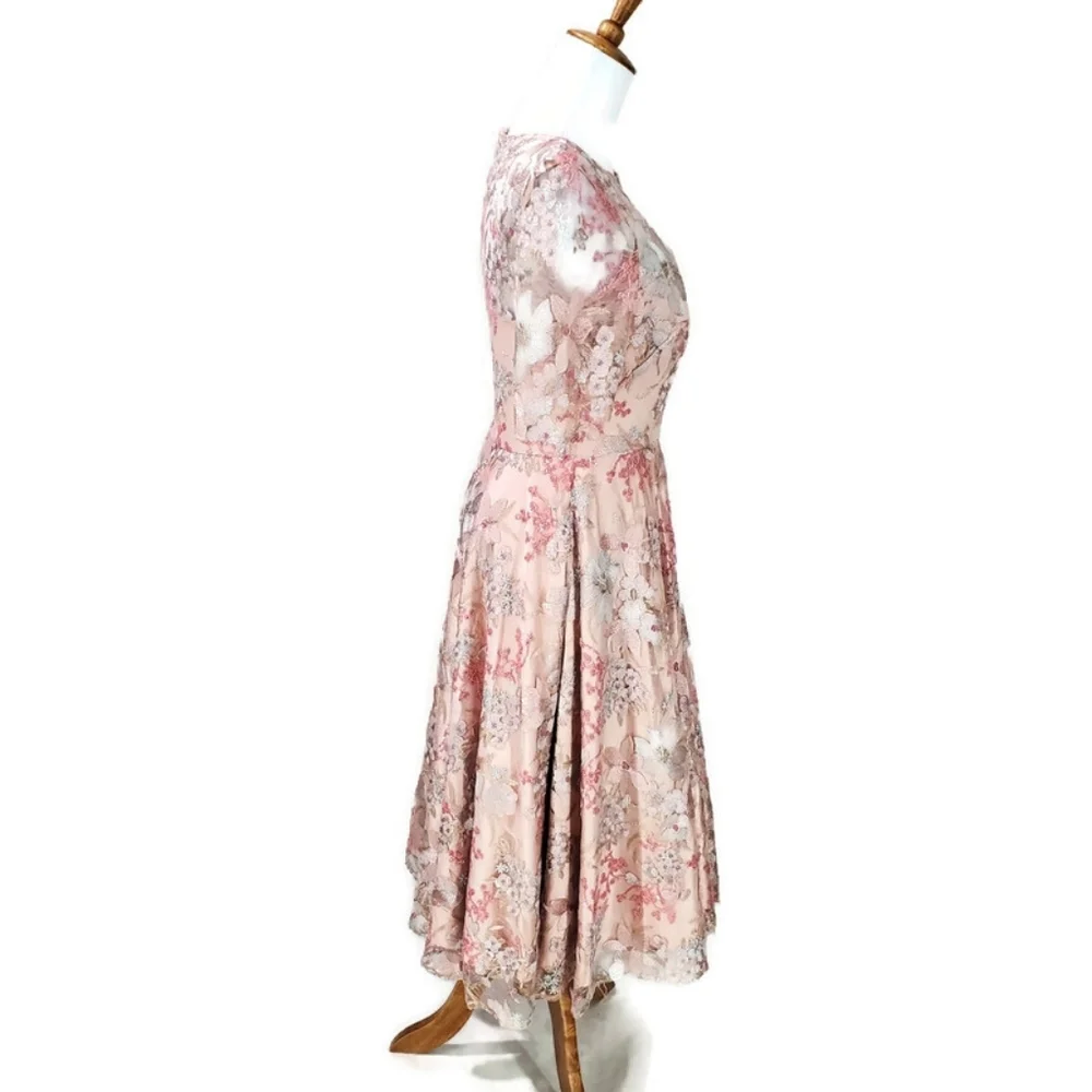Eliza J Pink Embroidered Lace Overlay Fit & Flare Midi Dress Girly Glinda Spring - Picture 7 of 14
